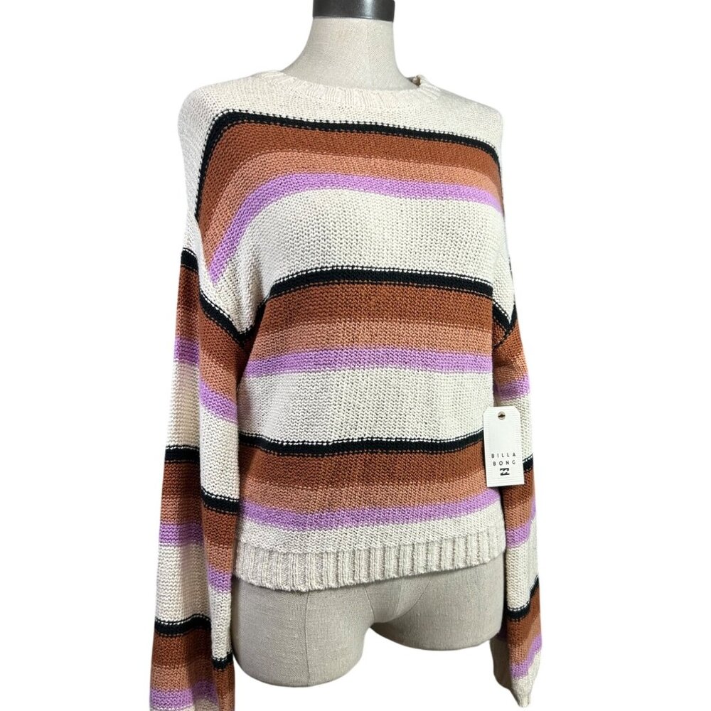 BILLABONG Seeing Double Sweater Sz L Multicolor Stripe Knit Cotton Blend - Picture 3 of 10